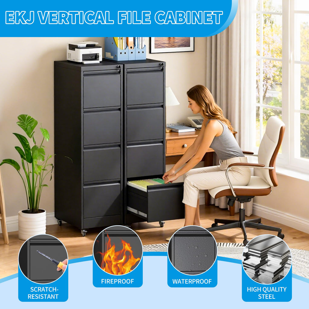 4-Drawer Mobile File Cabinet with Lock and Wheels K498