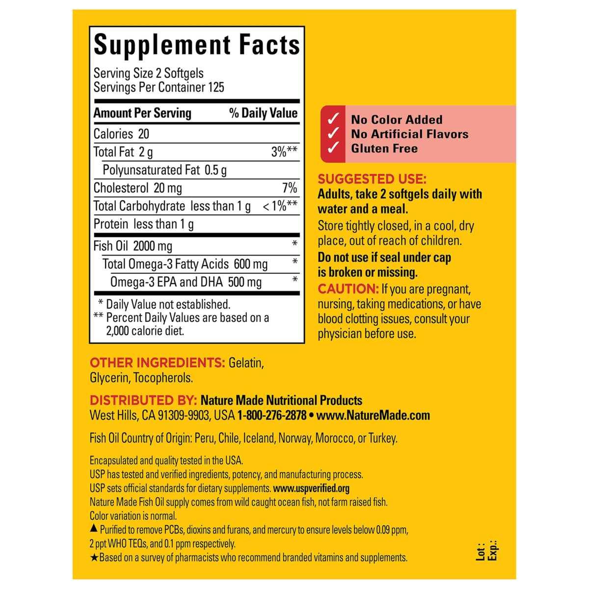 Fish Oil Omega 3 Supplements 2000mg 250 Softgels Y383368