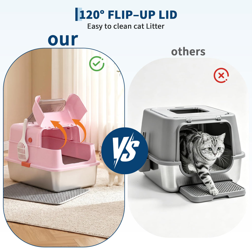 Fully Enclosed Stainless Steel Cat Litter Box with Lid P680513