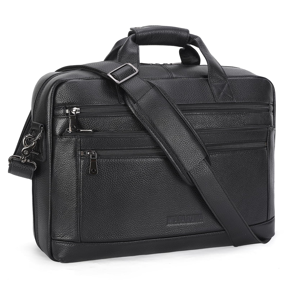 Black Leather 16 Inch Laptop Briefcase Bag A7938