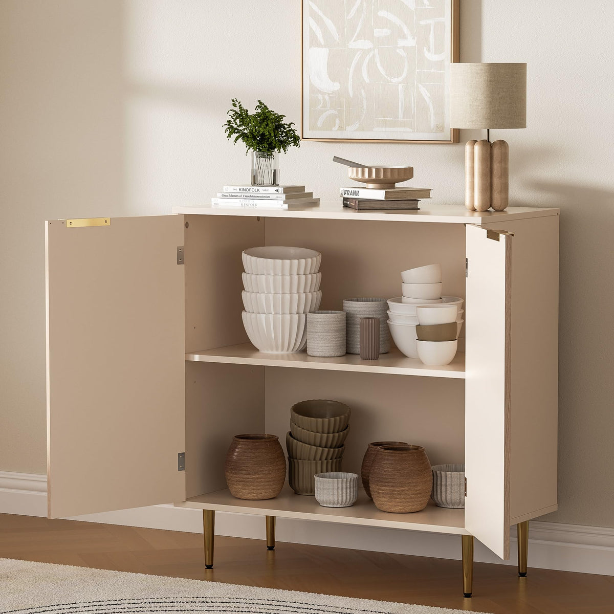 Oak Fluted Sideboard Storage Cabinet with 2 Doors W987