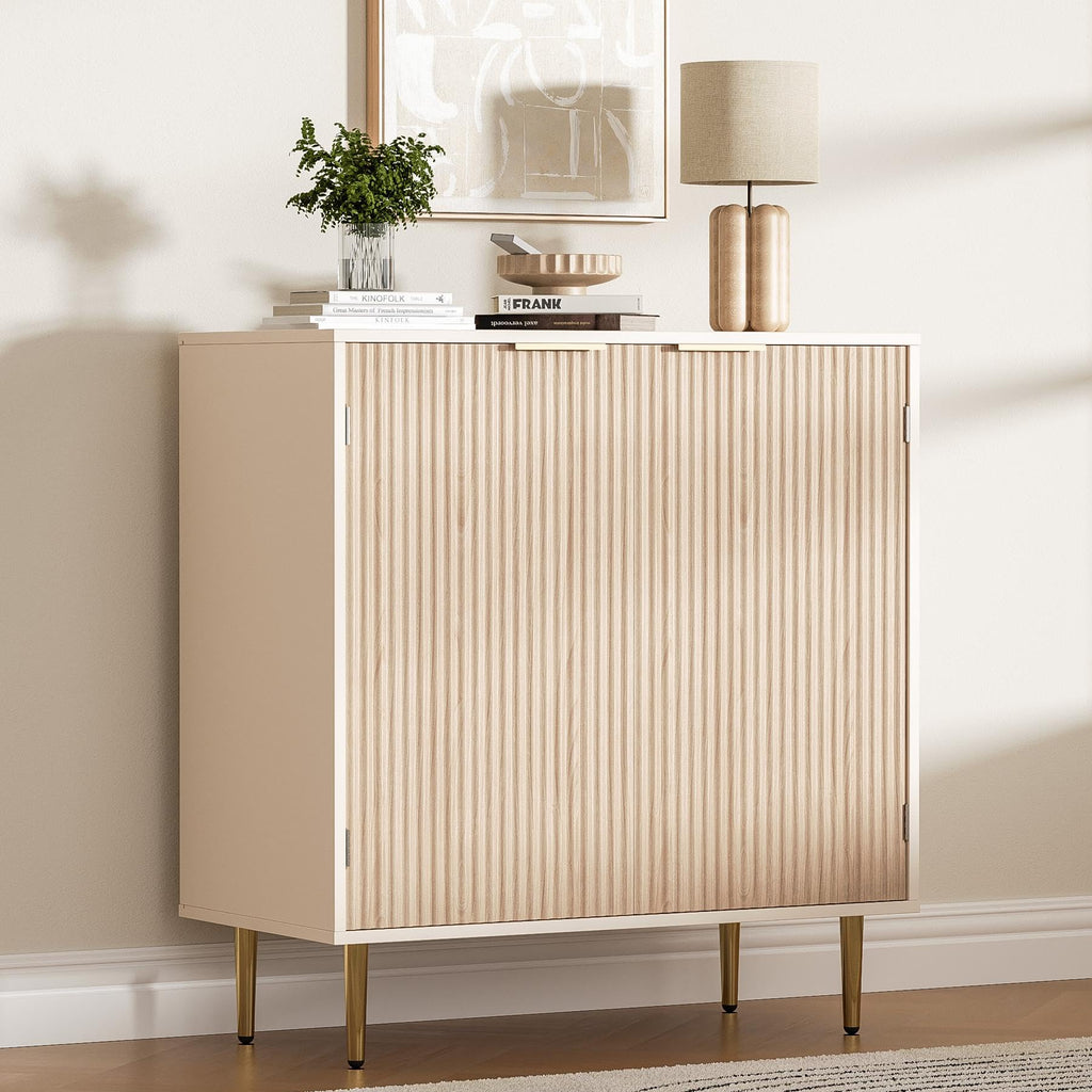 Oak Fluted Sideboard Storage Cabinet with 2 Doors W987