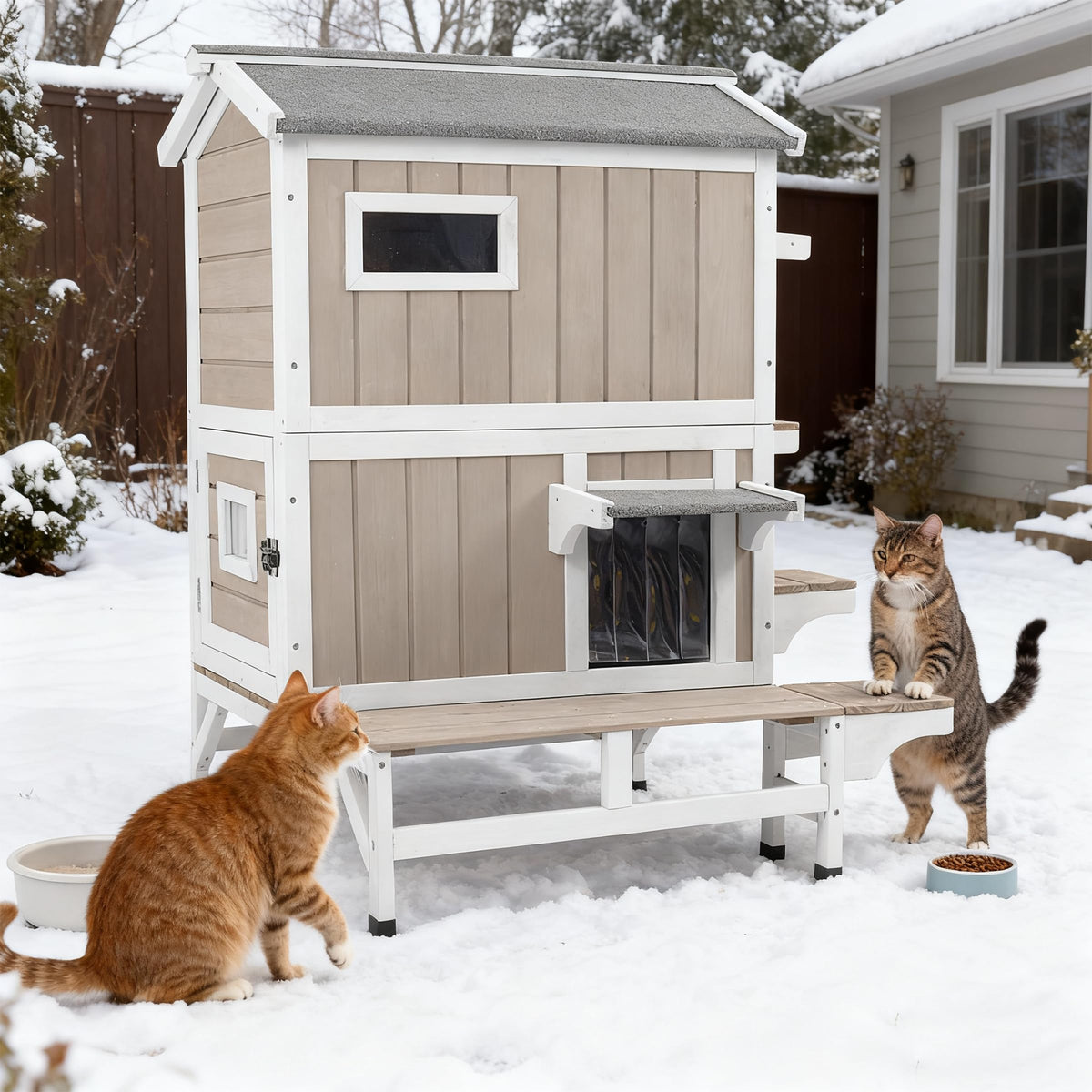 Weatherproof 2 Story Wooden Cat House A494