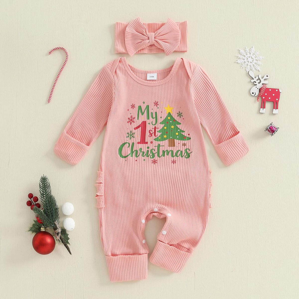 Christmas Tree Long Sleeve Romper Jumpsuit A9546