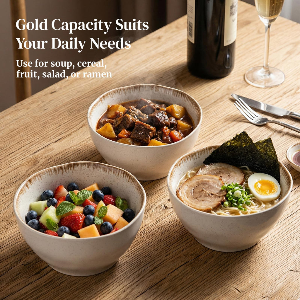 30 OZ Ceramic Soup Bowls Set of 4 Beige K142621