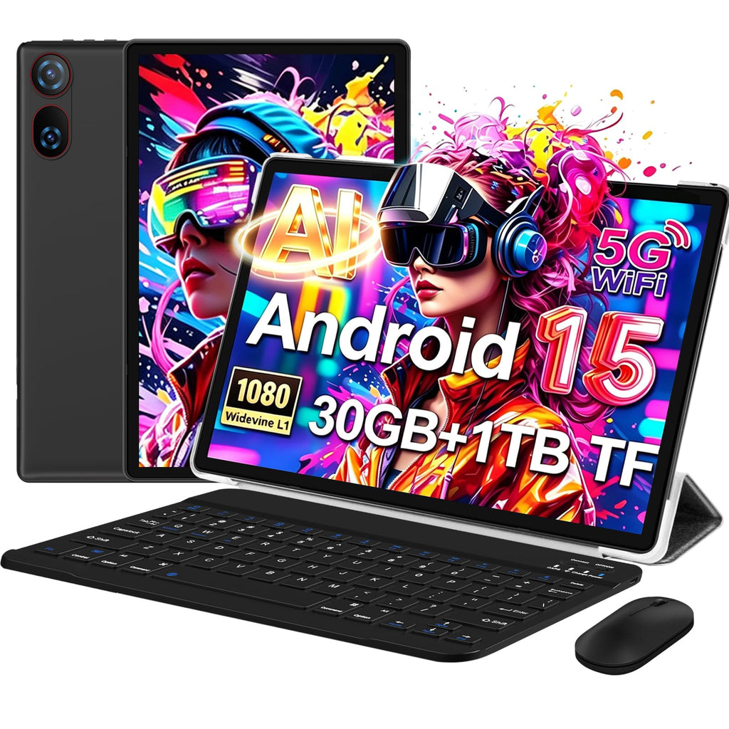 Android 15 Tablet 10.1 Inch FHD 30GB RAM 64GB ROM Black F3035