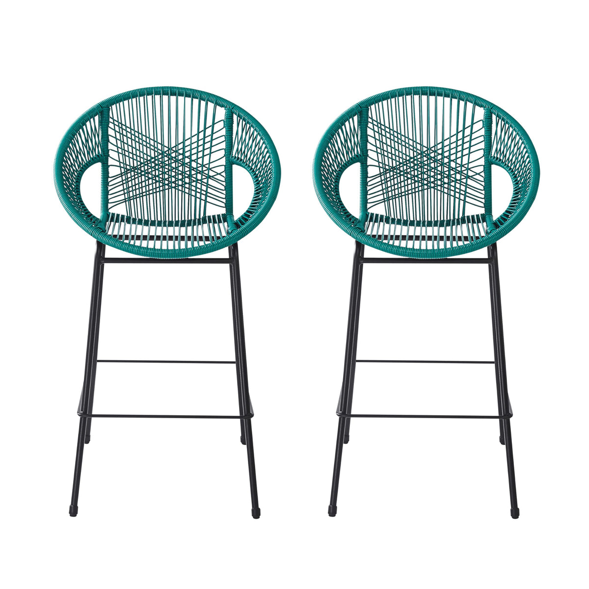 Teal Faux Wicker Outdoor Bar Stool, Set of 2 D79758