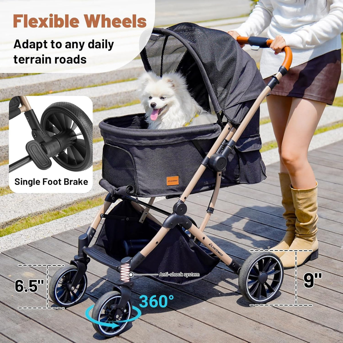 4-Wheel Pet Stroller with Reversible Handle X450