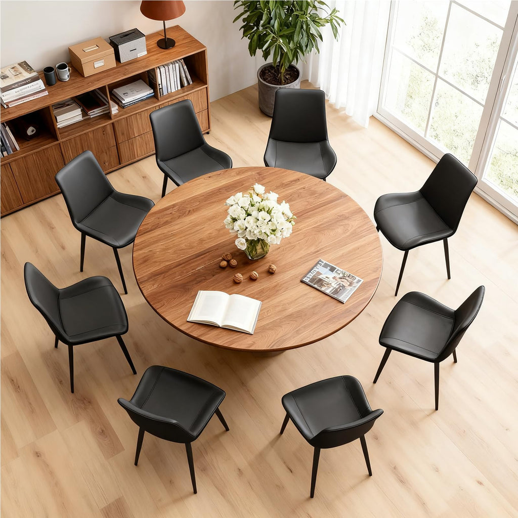 Black Dining Chairs Set of 4 PU Leather Upholstered with Metal Legs E5231