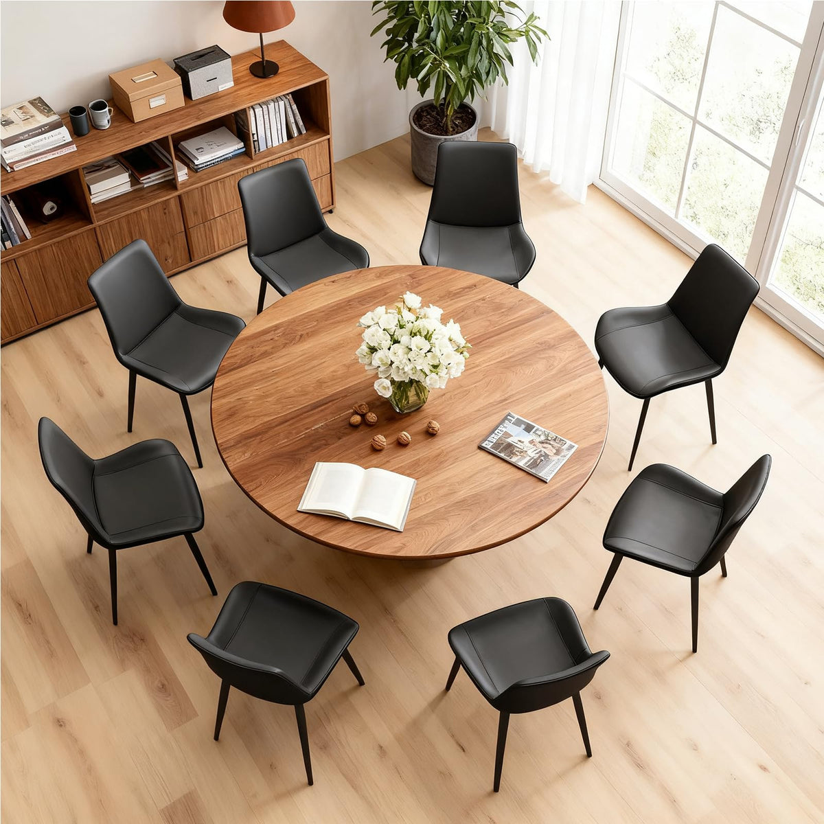 Black Dining Chairs Set of 4 PU Leather Upholstered with Metal Legs E5231