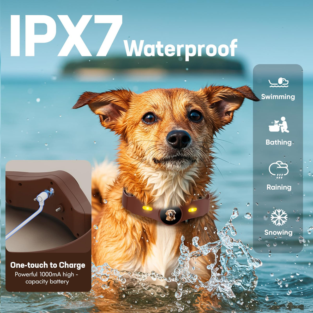 Wireless Dog Fence Collar, 64-3280ft Adjustable, Rechargeable IP7 Waterproof, Brown S755