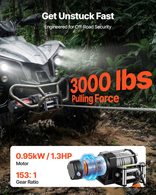 12V DC Electric Winch with Steel Wire Rope and Wired Remote Control R1004