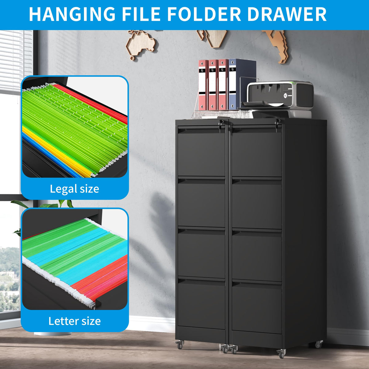 4-Drawer Mobile File Cabinet with Lock and Wheels K498
