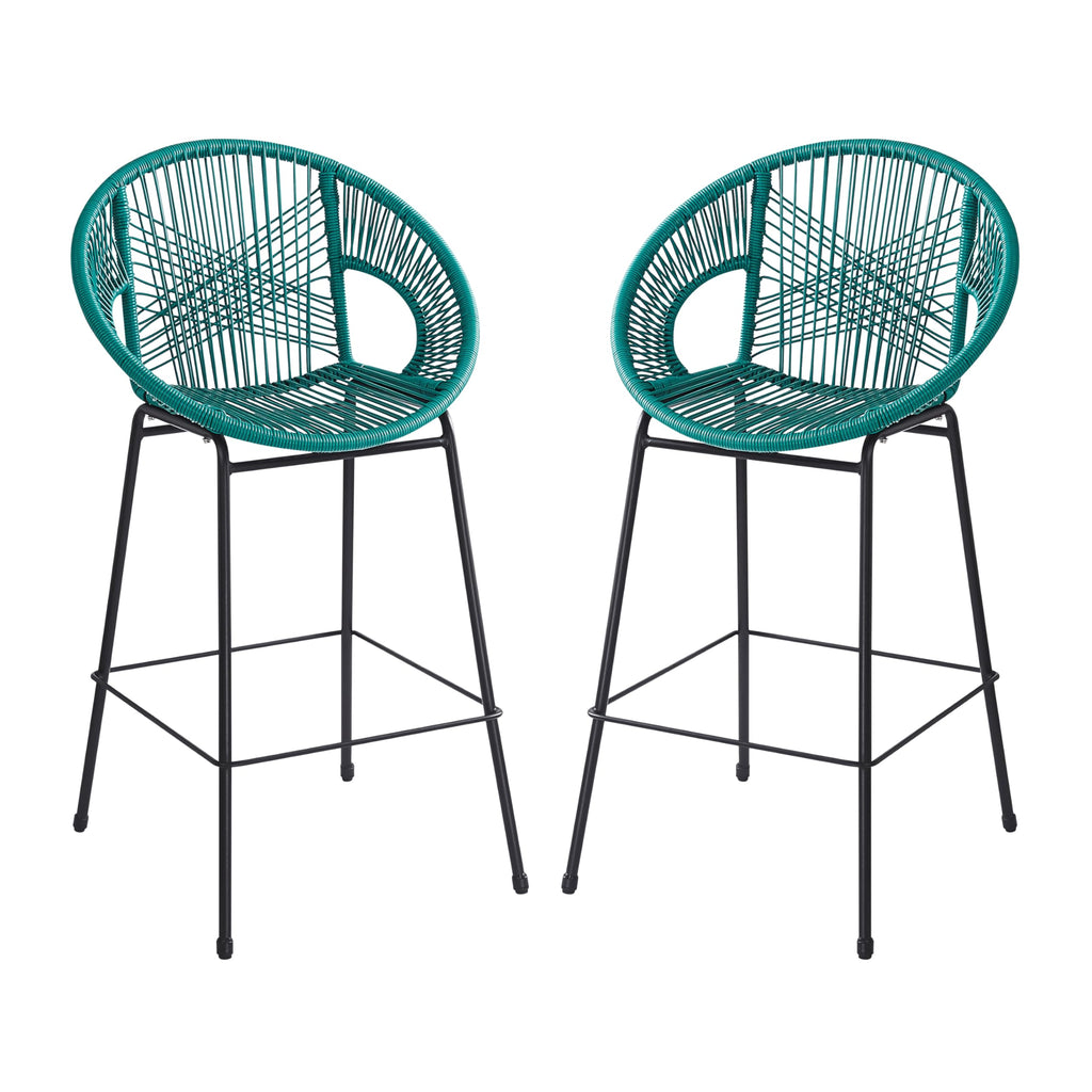 Teal Faux Wicker Outdoor Bar Stool, Set of 2 D79758