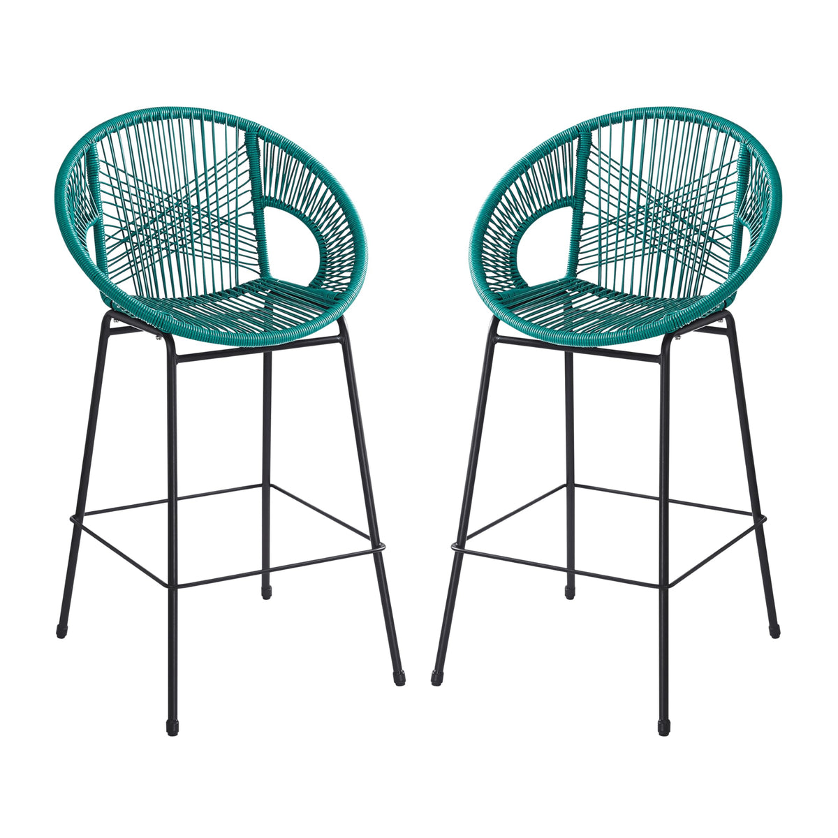 Teal Faux Wicker Outdoor Bar Stool, Set of 2 D79758