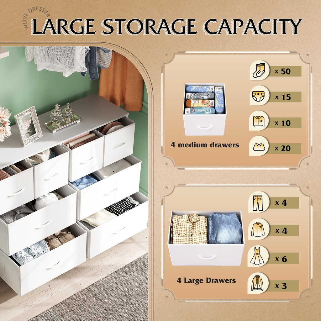 White 8 Drawer Dresser B4516