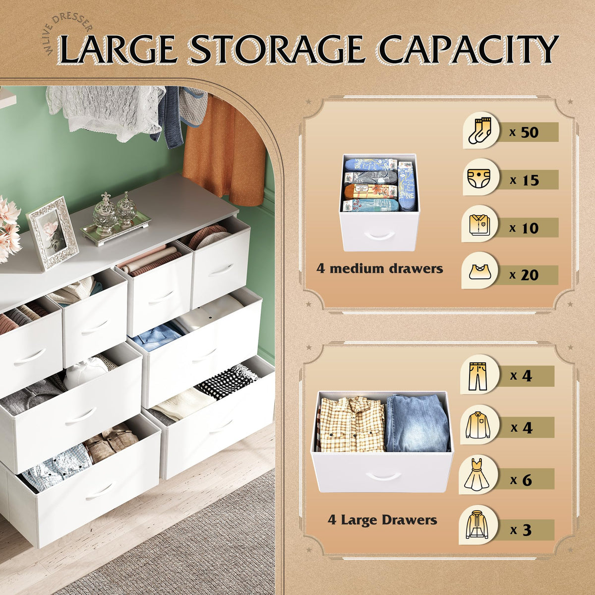 White 8 Drawer Dresser B4516