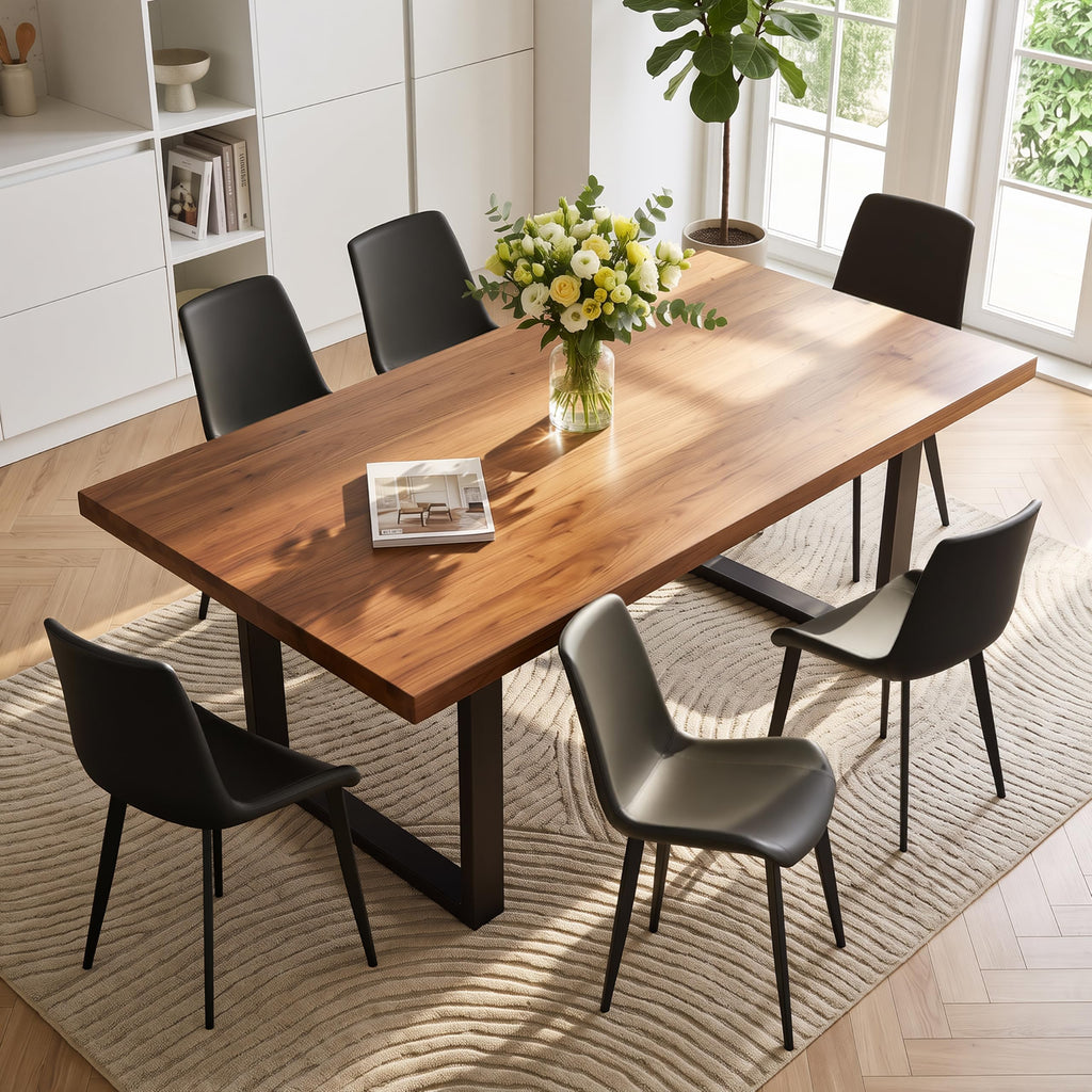 Black Dining Chairs Set of 4 PU Leather Upholstered with Metal Legs E5231