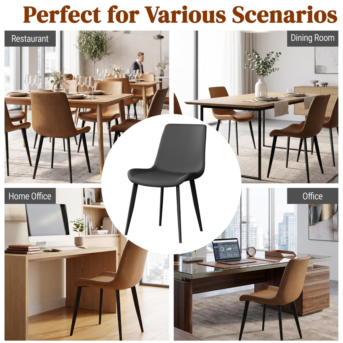 Black Dining Chairs Set of 4 PU Leather Upholstered with Metal Legs E5231