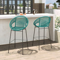 Teal Faux Wicker Outdoor Bar Stool, Set of 2 D79758