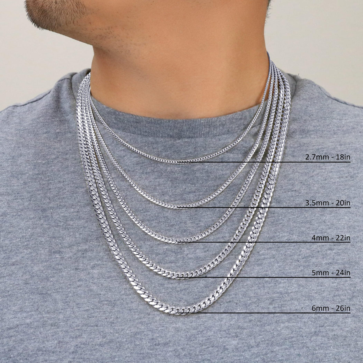 14K White Gold Cuban Link Chain Necklace C944