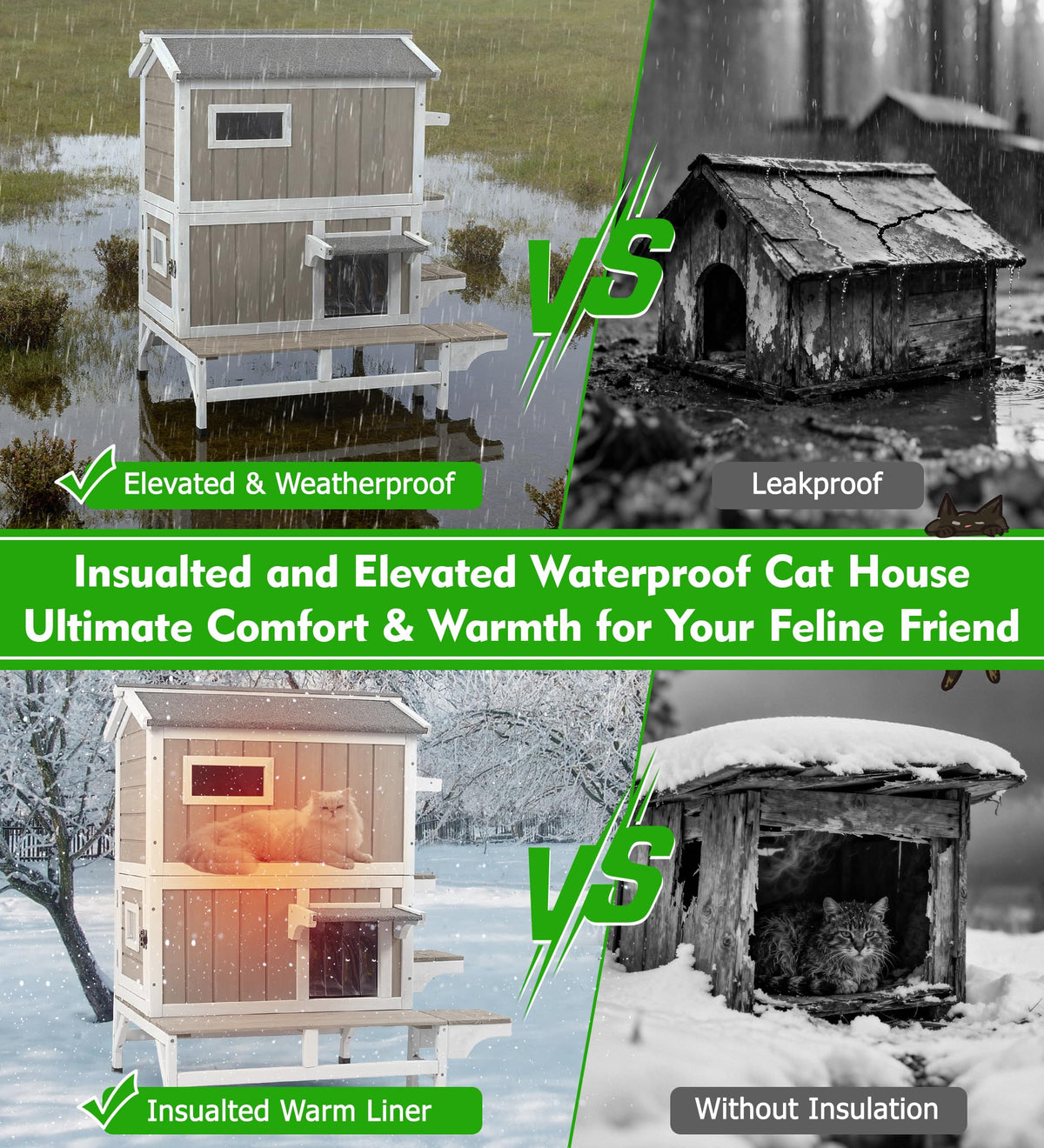 Weatherproof 2 Story Wooden Cat House A494