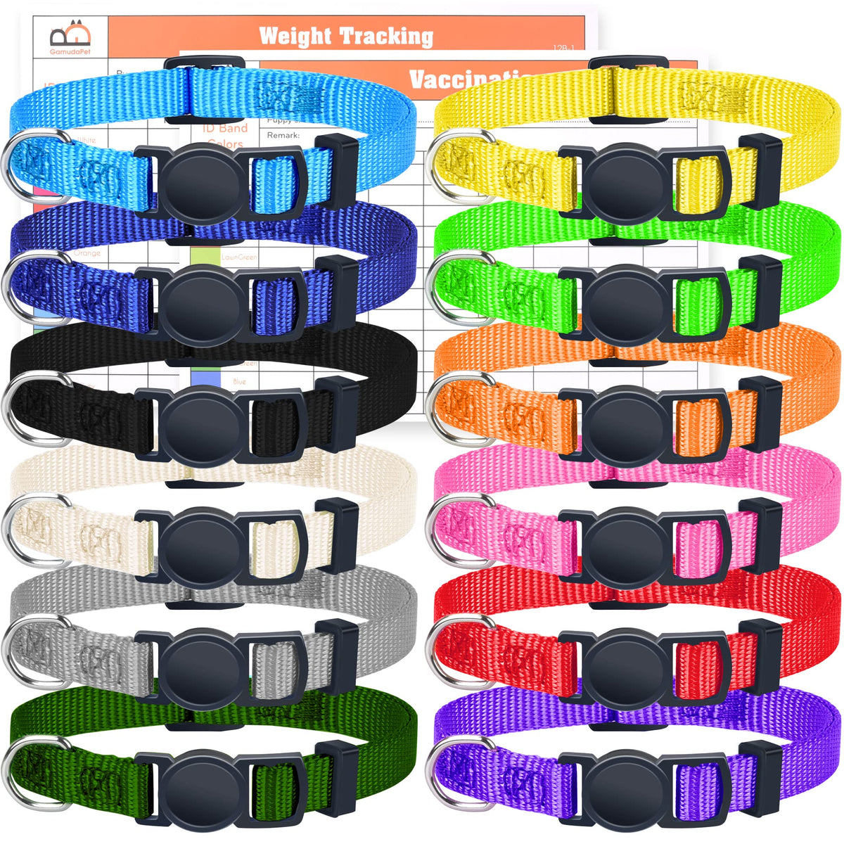 Super Soft Nylon Adjustable Breakaway Puppy ID Collars Set of 12 T661