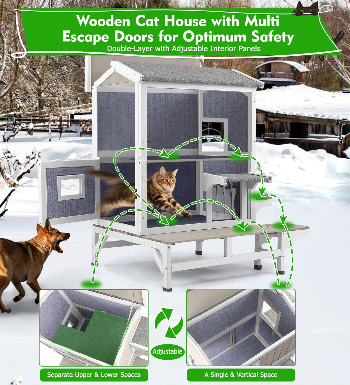 Weatherproof 2 Story Wooden Cat House A494