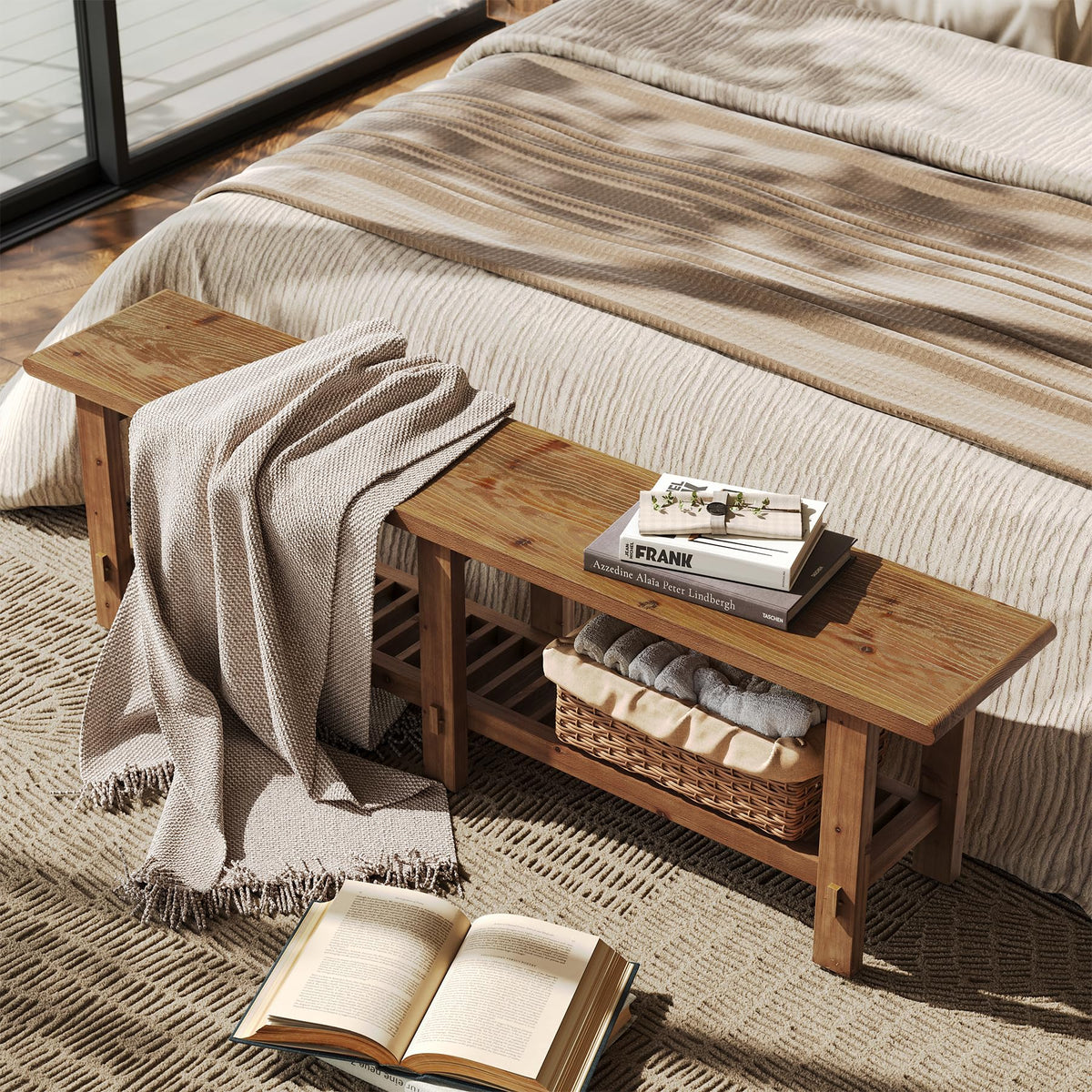 Solid Wood Shoe Bench with Storage Rack P832